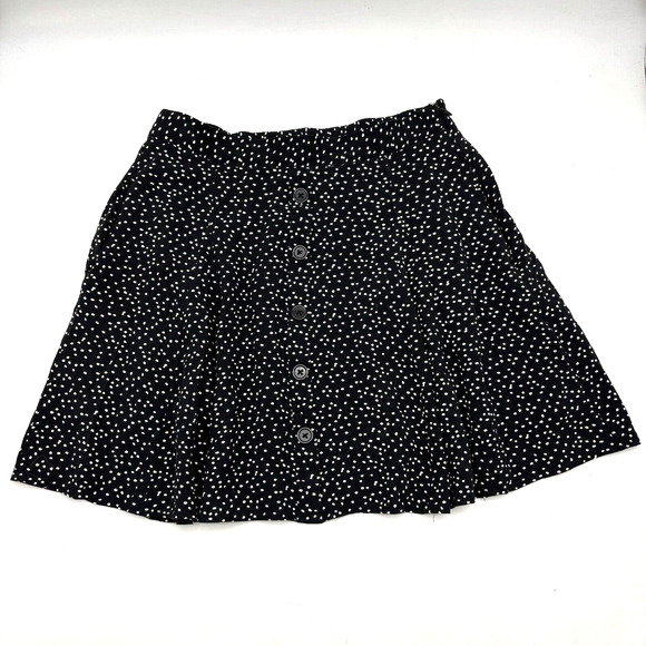 ModCloth Black White Polka Dot Elastic Waist A-Line Button Front Skirt M 14x16.5 - Picture 1 of 11